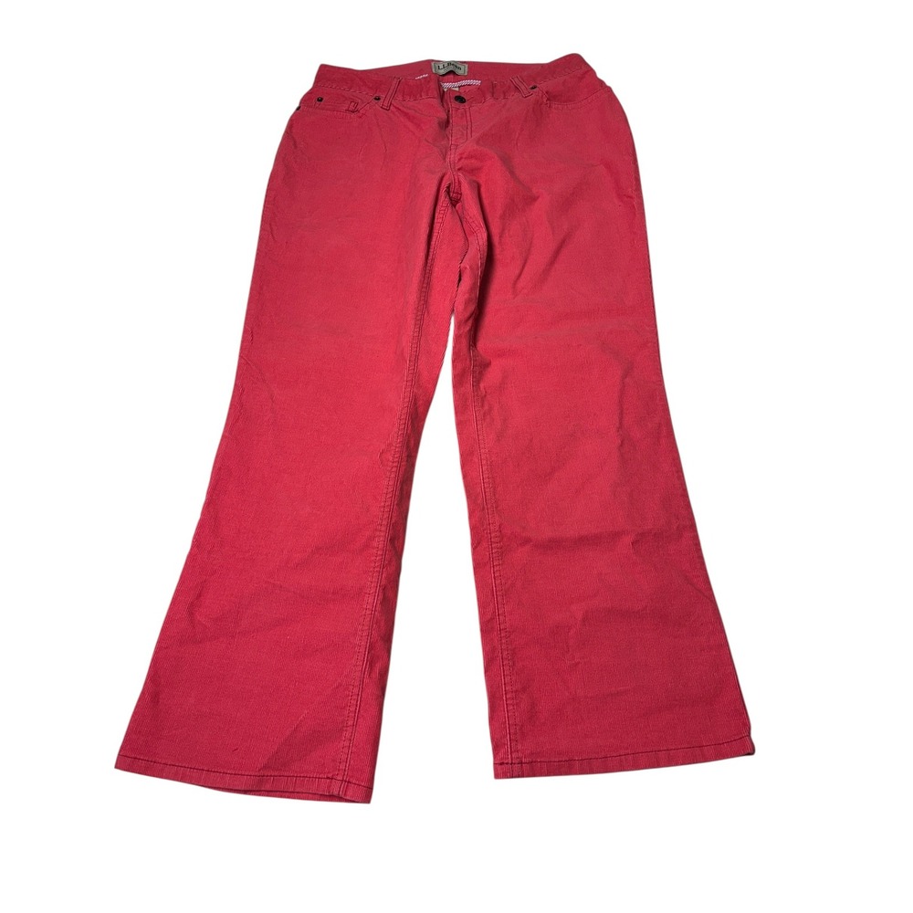 LL Bean Curvy Fit Corduroy Pants Womens 14 W34 L28 Petite Pink Red‎ Bootcut